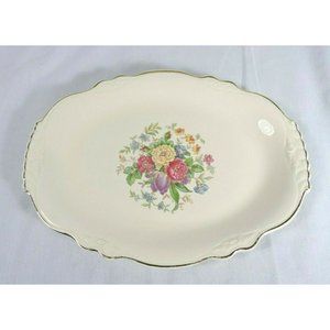 Vintage 1949 Homer Laughlin Virginia Rose Shape Floral Center Platter Gold Rim